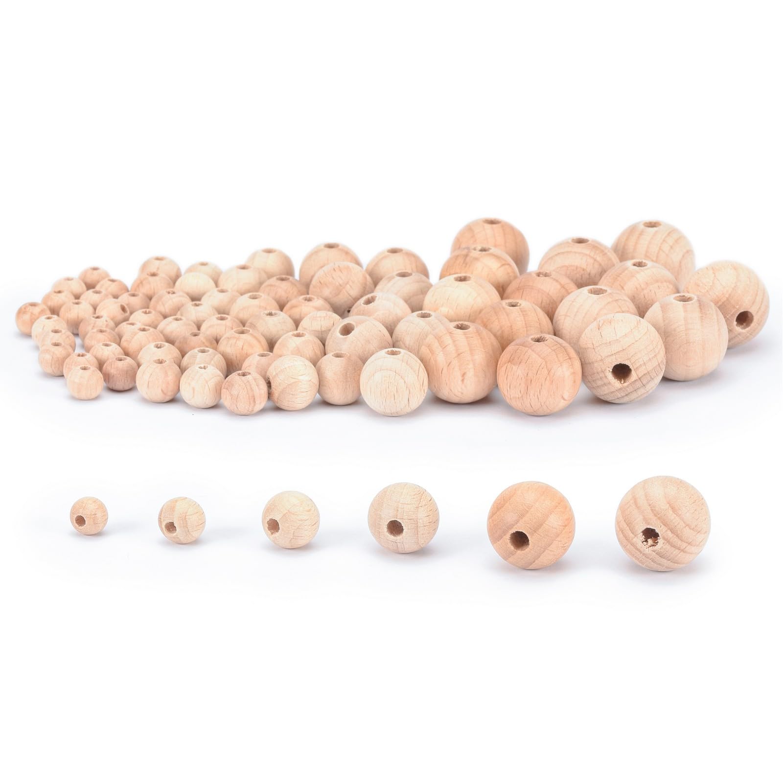 Vaessen Creative 11006-090 Untreated Wooden Beads Set, 525 Pieces, Round Beads for Crafts, DIY Handmade Decorations, Jewellery Crafts, Wood, Piece