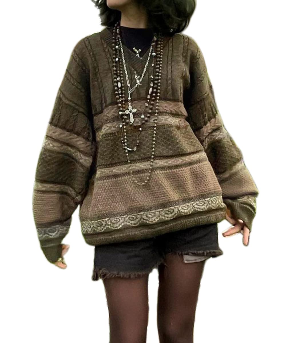 Striped Sweater Women Y2k Patchwork Vintage Casual