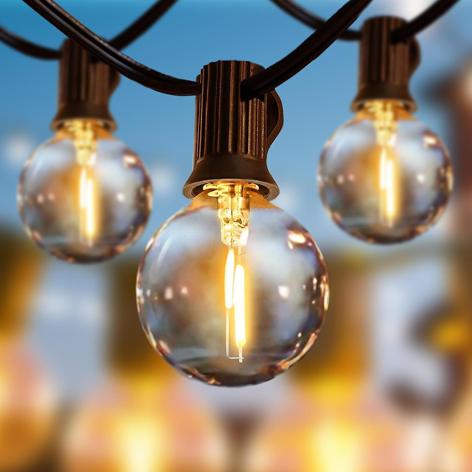 Svater Festoon Lights Outdoor 15M, G40 LED String Lights Mains Powered with 26 1W Plastic Bulbs, Waterproof Connectable Festoon Lights Outdoor for Garden Patio Wedding Porch, 2700K Warm White