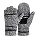 OMECHY Winter Unisex Wool Knitted Fingerless Convertible Gloves with Mitten Cover One Size,Grey