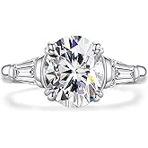Raivari Round Cut Moissanite 3 Stone Engagement Rings D Color VVS1 Emerald Cut 925 Sterling Silver Anniversary Wedding Promise Ring for Women