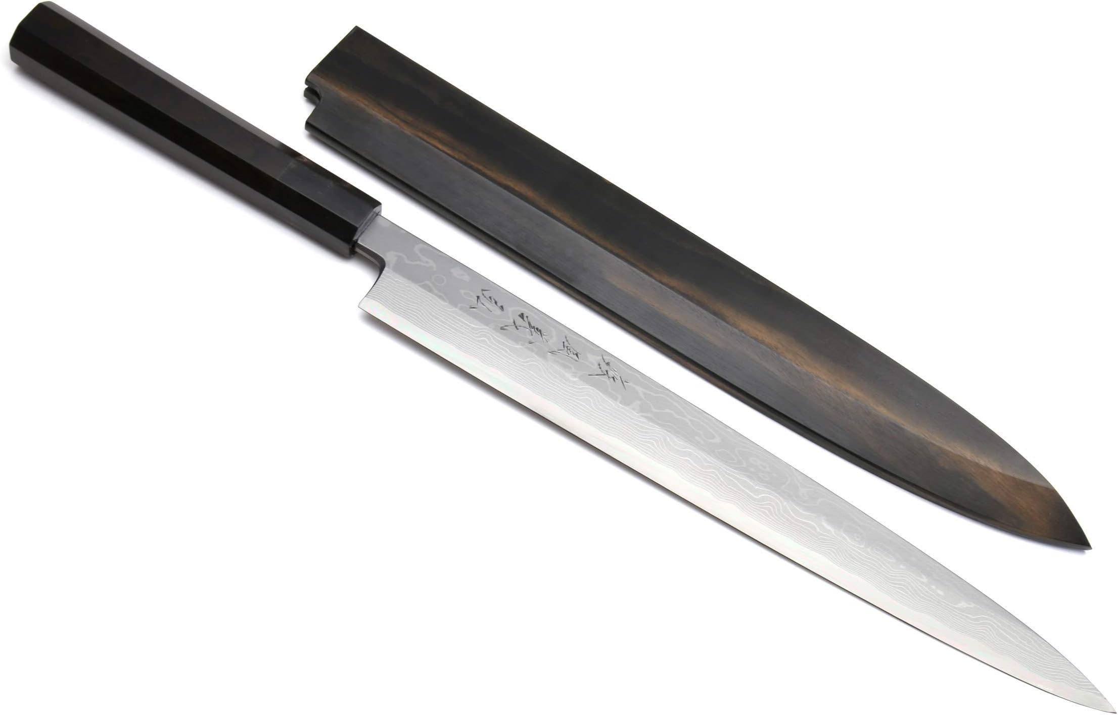 Yoshihiro Suminagashi Blue Steel #1 Yanagi Sushi Sashimi Japanese Knife Ebony Handle with Ebony Saya (11.8'' (300mm))