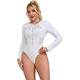ohyeah Long Sleeve Plus Size Lace Bodysuit Black Crew Neck Basic Bodysuit Top Deep V Sexy Leotard Clubwear Outfits