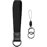 Fishent Stretchy Key Chain, Cute Keychain Wristlet, Upgraded Woven Wrist Lanyard for Keys, Key Chains for Women Men Car Keys ID Badges Card Wallet Phone, Black