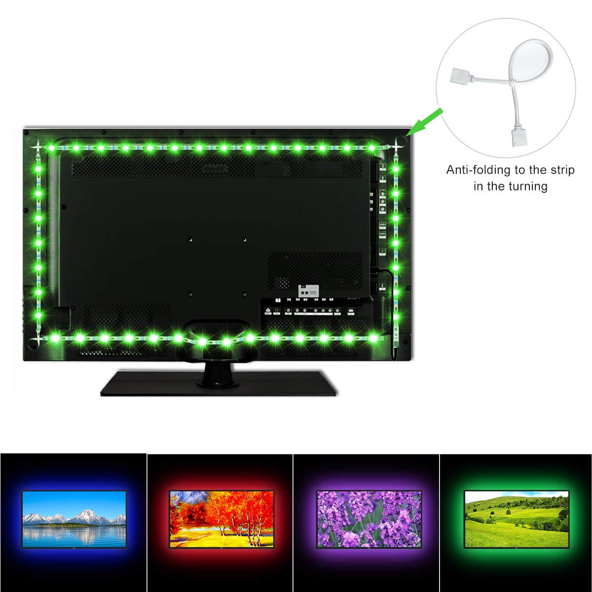 Flexible TV Backlight Lighting,USB Colourful LED Strip Lights 450CM/6.6ft 60 LEDS 5050 RGB Remote for 32 46 55 60 65 70 inch TV USB LED Bias Lighting Kit
