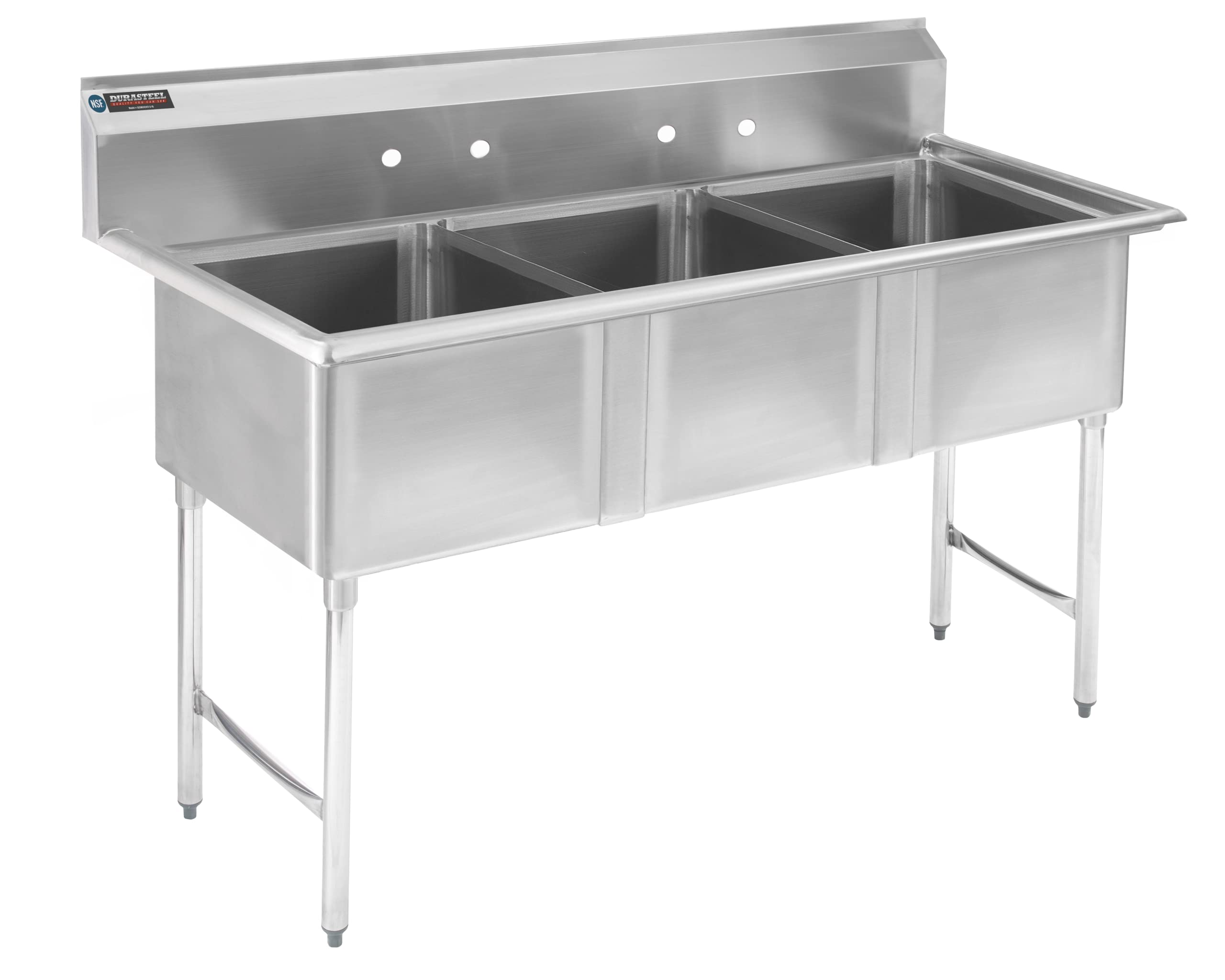 Photo 1 of DuraSteel Stainless Steel Utility Sink - Triple 24" x 24" x 12" Bowl - 3 Compartment Commercial Kitchen Sink w/Stable Leg Support - For Restaurant, Laundry, Garage & Backyard - NSF Certified