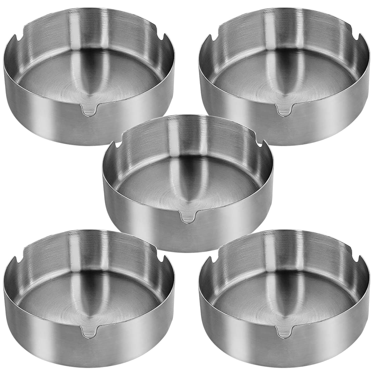 Qualsen 5 Pcs Stainless Steel Ashtray, Ashtrays for Outside or Inside, Ash Tray for Bar, Home Office(8cm)