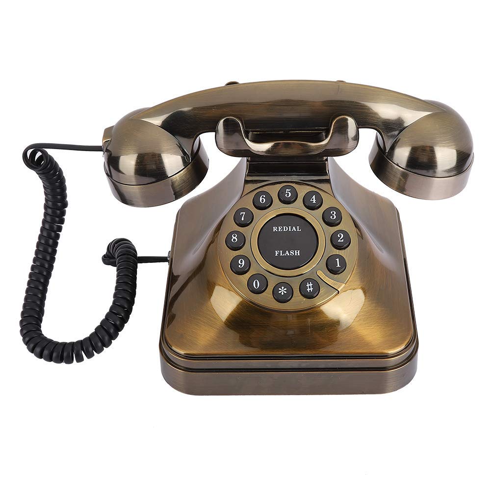 VBESTLIFE European Style Vintage Fixed Phone Dial Antique Bronze Telephone Noise-cancelling Landline Phone Classical Decoration for Office Family Hotel