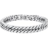 ChainsHouse Stainless Steel Cuban Link Bracelet, 8mm/12mm/17mm Width, 7.5"/8.3"/9", 18K Gold Plated Chain Wrist Bracelets for Men Women, Send Gift Box