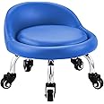 Lanstics Low Roller Seat Stool with Universal Swivel Wheels Leather Rolling Stool Seats with Cushion Backrest 360 Rolling Stools for Home Office Fitness (Blue)