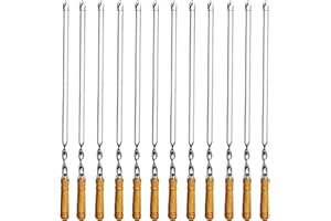 Amestar 12 Pack Kabob Skewers BBQ Barbecue Skewers Stainless Steel Sticks 22 Inch Heavy Duty Large Wide Reusable with Nonslip Wooden Handle Ideal for Shish Kebab Chicken Shrimp and Vegetables
