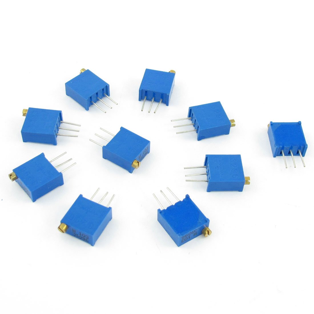 sourcing map 10 Pcs 500V 10K Ohm Through Hole 3296W-103 Trim Pot Trimmer Potentiometer