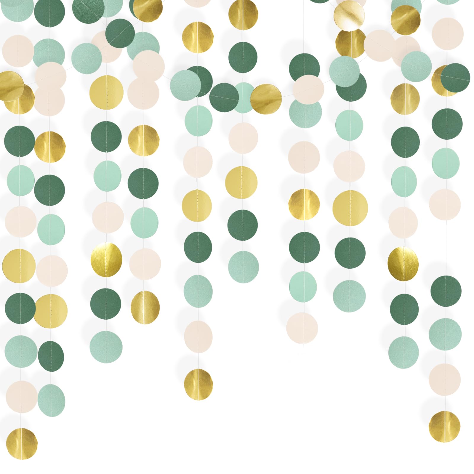 G2PLUS Green Reflective Paper Garland, 16M Mirror Circle Dots Garlands, Polka Dots Streamer, Paper Circle Garland Party Decoration for Spring Theme Party, St. Patrick's Day Decoration — image 1