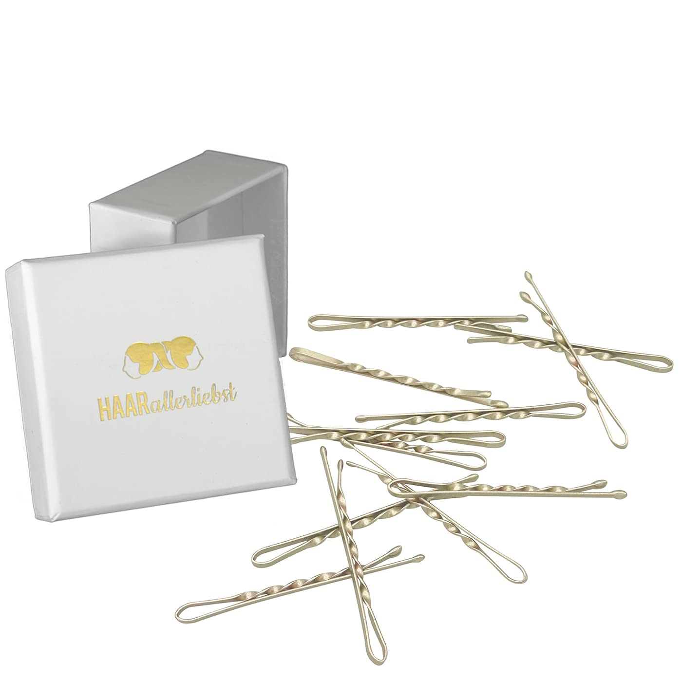 HAARallerliebst Twisted Hair Clips (Pack of 24) Gold Shimmer 5 cm Ultra Hold Including Box for Storage