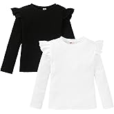 Toddler Girl Shirts Ruffled Long Sleeve Baby Tee Tops, Ribbed Toddler Girl Blouse, Fall Baby Girl Clothes 2-Pack 12M-7Y