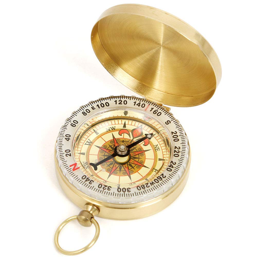 ANCLLO Camping Compass Metal Pocket Compass Copper Clamshell Compass Outdoor Multifunctional Survival Compass Luminous Pocket Watch Style, Military Navigation Tool