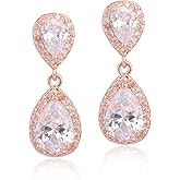 Pave Teardrop Earrings for Wedding Sterling Silver Double Pear Shaped CZ Cubic Zirconia Crystal Rhinestone Birthstone Dangle Earrings Bridal Jewelry for Bride Bridesmaids