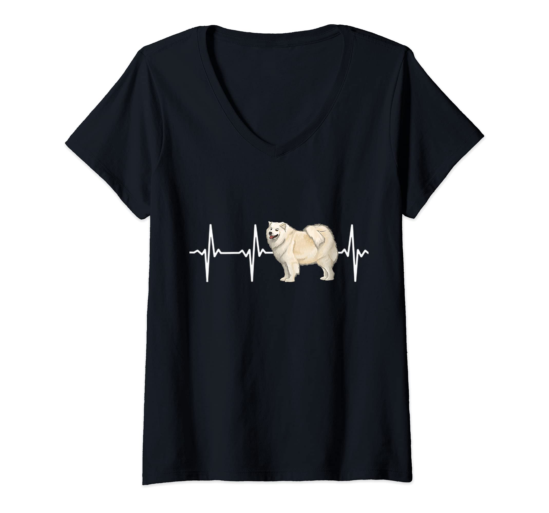 Womens Samoyed Heartbeat Love My Dog V-Neck T-Shirt
