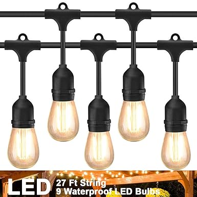 Rybozen LED Outdoor Lichterketten Kommerziellen Ambiente Garten Beleuchtung 48 Fuß Wetterfest 9 Hängenden Sockel mit Vintage 