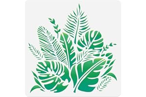 DOODLREAM Palm Tropical Leaves Wall Stencil Template 11.8 x 11.8 Inch Reusable Plastic Leaf Craft Stencil for Painting on Wood Wall Floor Fabric Glass Furniture