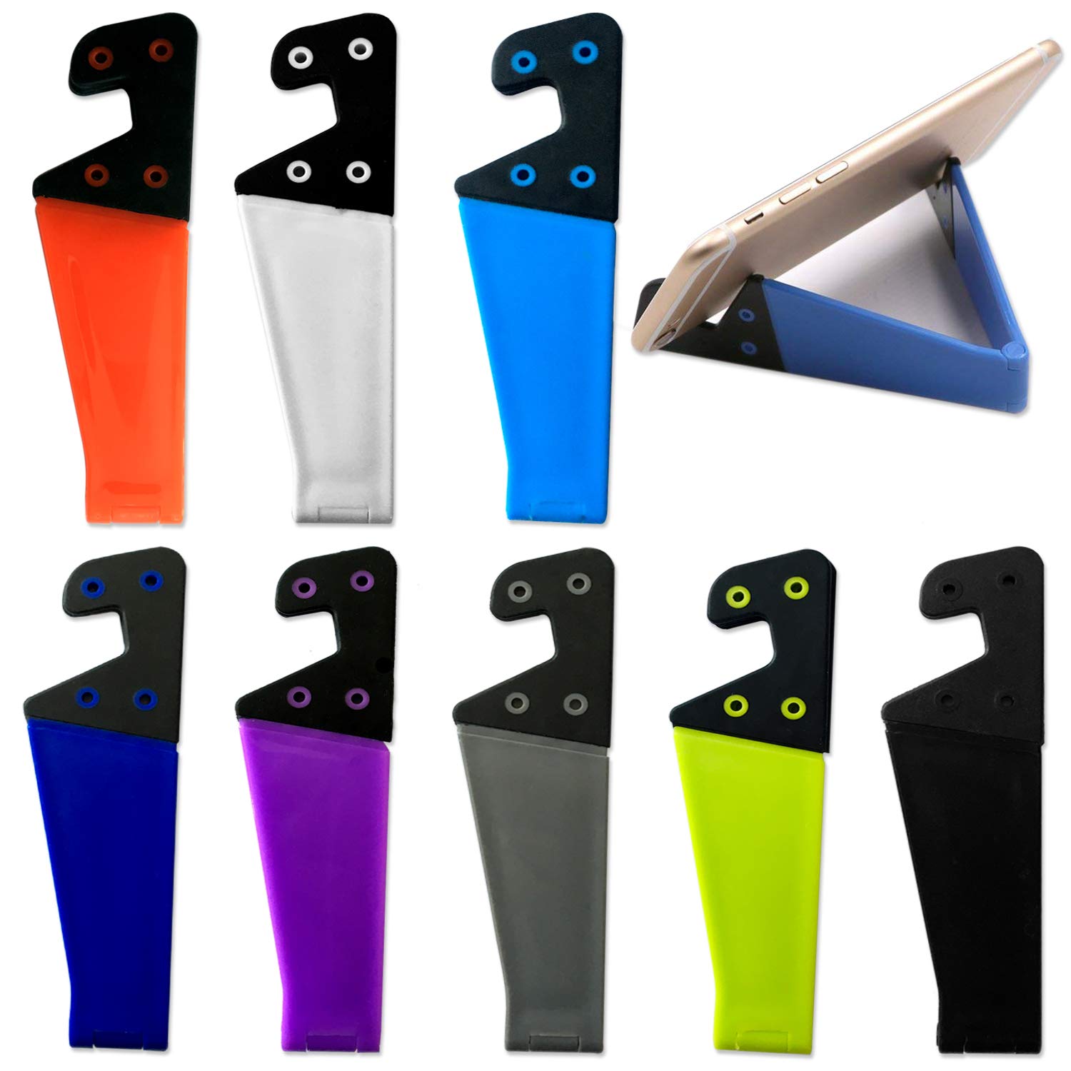 8 Pack Cell Phone Holder Tablet Stands, Universal Pocket-Sized Colorful Portable Foldable V Shape Mobile Phone Desk Mount Holder Compatible with Galaxy Tablet iPad E-Readers Kindles Android Devices
