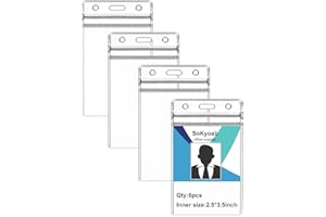SNKYOAB 6 Pack Badge Holders, Vertical Clear Plastic ID Card Holder with Waterproof Resealable Zip, Fits Badge Swipe Cards or Credit Card, Office and School etc (2.5 x 3.5 Inch).