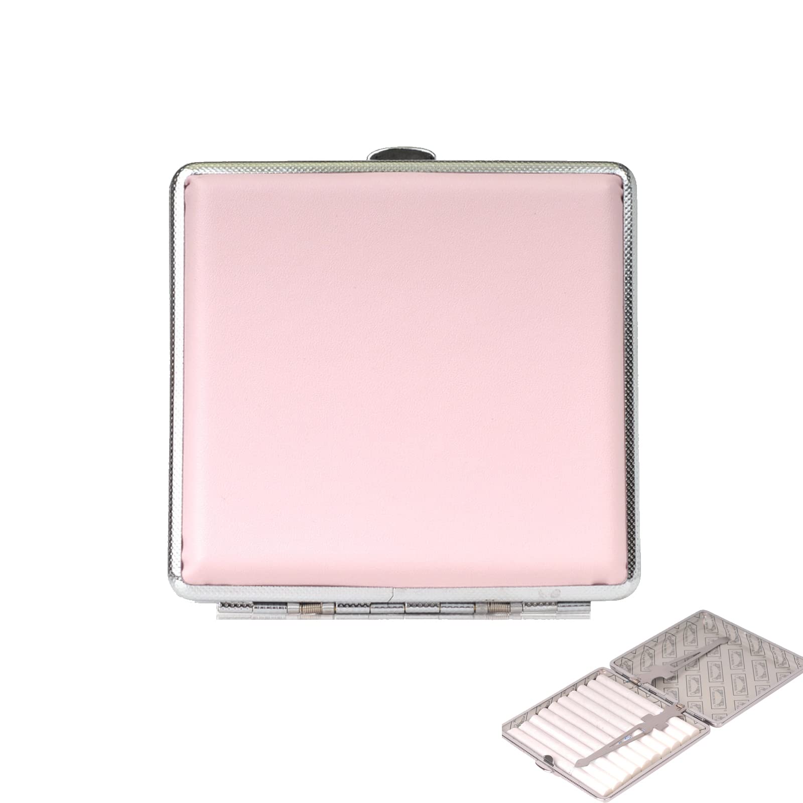 Cigarette Cases for Women- Pink PU Leather Cigarette Case Slim Holds 20 Cigarette Lady Cigarette Holder Box with Metal Clip (Pink)