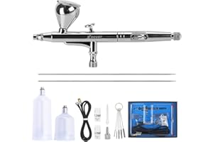 XDOVET Dual-Action Airbrush Kit Air Brush Painting Set with 0.2mm/0.3mm/0.5mm Needles,7cc/20cc/40cc Paint Cup, Air Hose for Tattoo, Makeup, Nail, Model, Art Hobby - for Pro & Beginner