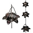 Jemeni 8.5 Feet Metal Rain Chain for Gutters, Lily Flower Style, Bronze……