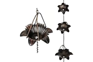 Jemeni 8.5 Feet Metal Rain Chain for Gutters, Lily Flower Style, Bronze……
