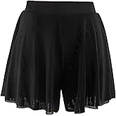 Daydance Wide Leg Teens Women Short Culottes Pull On Ballet Skirts Shorts 2 Layers of Mesh