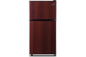 KRIB BLING 3.5 Cu.Ft Refrigerator with Freezer,Vintage Double Door,Lock Fresh 7 Level Adjustable Thermostat for Dorm, Bar, Office,Kitchen, Apartment，Wood