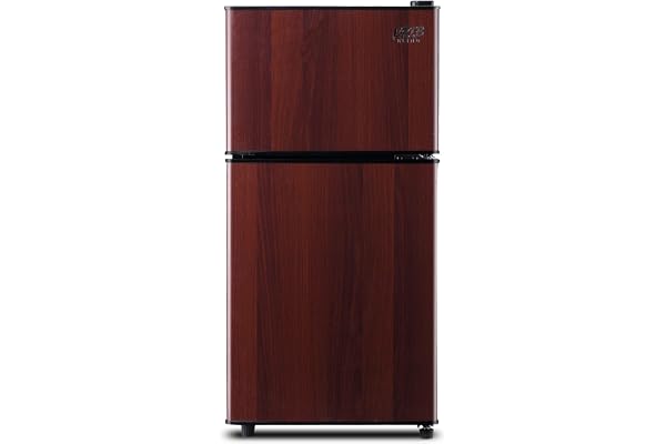 KRIB BLING Compact Refrigerator Mini Fridge with Freezer,7 Level Adjustable Thermostat Removable Shelves Small Refrigerator for Office Dorm Apartment 3.5 Cu.Ft Wood