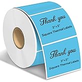 TuSamper Square Thermal Label Stickers, 3" x 3" (76.2mm x 76.2mm) Self-Adhesive Thermal Labels Square Direct Thermal Stickers Compatible with Thermal Label Printers, 500 Labels/Roll Blue