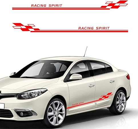 Amazon 車のサイドステッカー Renault ストライプデザイン スタイリッシュストレートライン カッティング防水スカート装飾デカール 3 17cm Red Aペア ステッカー デカール 車 バイク