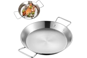 Stainless Steel Paella Pan, Double Handle Flying Pans, Home Kitchen Camping Cookware Flat Bottom Pot, Polished Exterior(32cm 