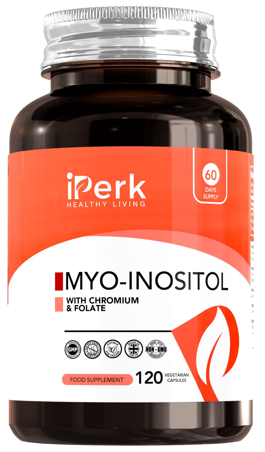 Iperk Myo Inositol Chromium and Folate 1000mg Inositol Per Serving 120 Vegan Capsules Vitamin for Women Manufactured in The UK CERTIFICATED GMP
