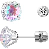 Women Fireworks Cut CZ Titanium Stud Earrings Hypoallergenic Nickel Free for Sensitive Ears Simple Elegant Design Everyday Jewelry Gift Box Titanium Cubic Zirconia