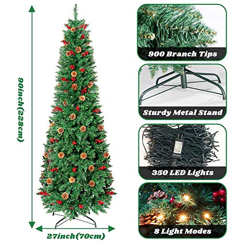 OurWarm 7.5ft Prelit Pencil Christmas Tree, LED Slim Christmas Tree