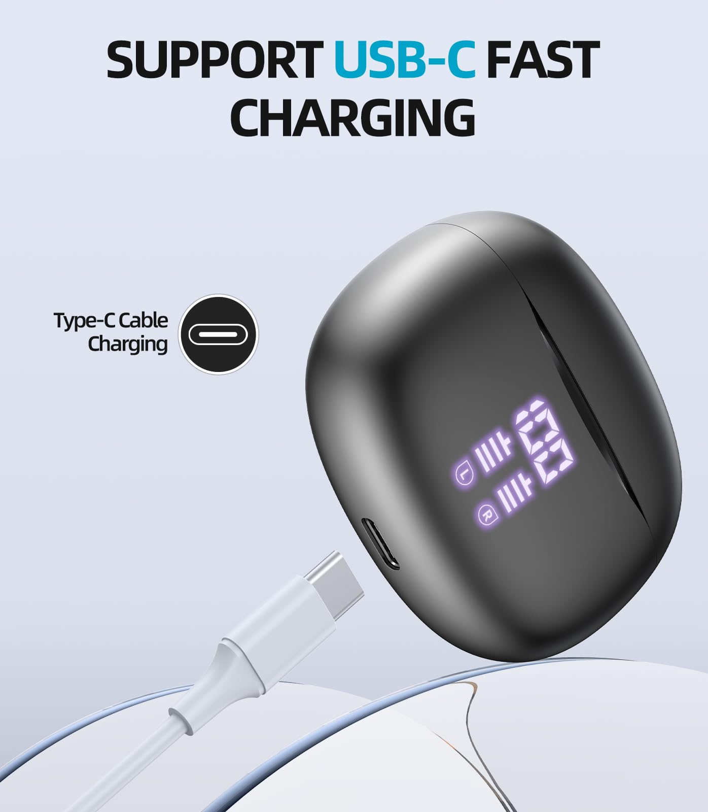 Kabellose Kopfhörer Bluetooth 5.3, 2026 Wireless in Ear Ohrhörer, 50H Tiefer Bass Ohrhörer, IPX5 Wasserdicht Sport Wireless Charger & USB-C Earbuds, Dual Mikrofon Noise Cancelling kopfhörer,with LED 6