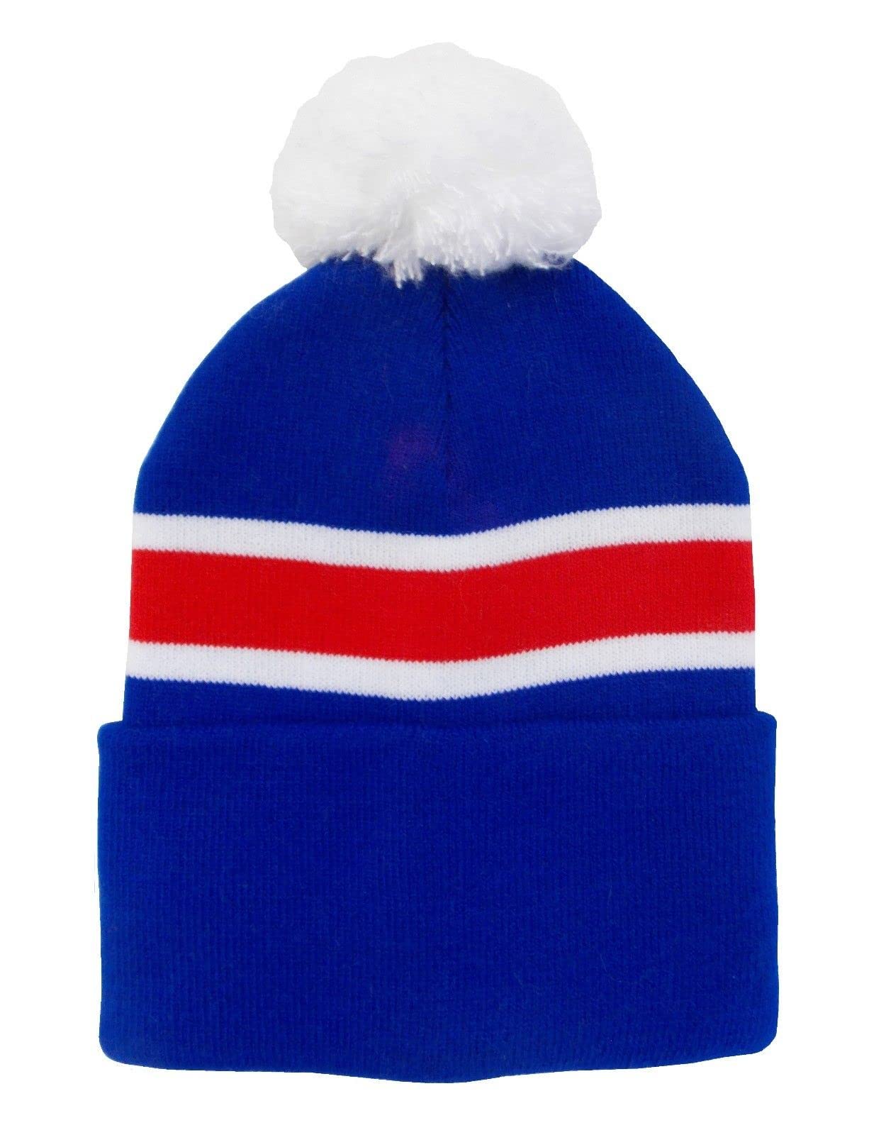 Arena Scarves Rangers Fans Striped Bobble Hat in Royal Blue, White and Red