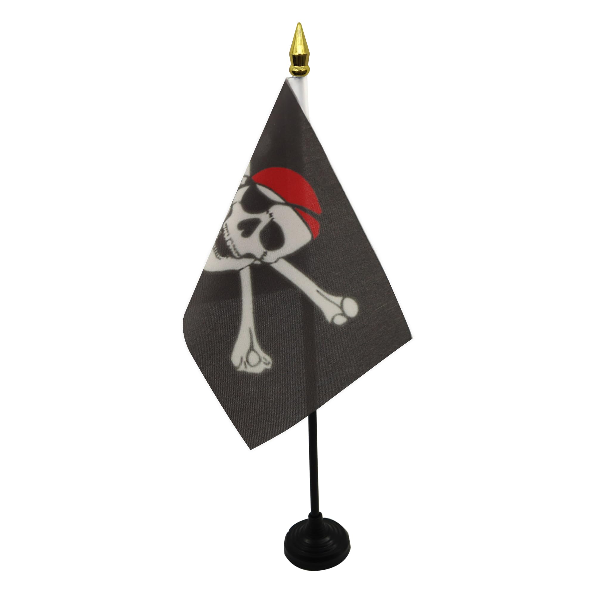 AZ FLAG - Pirate Red Bandana Table Flag 4'' x 6'' - Jolly Roger Mini Desk Flag 100% Polyester 15 x 10 cm - Office Mini Banner with 10'' Pole - Golden Spear