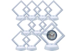 Enenes Coin Display Case 10 PCS Single Coin Cases Protective Jewelry Packaging Box for Displaying Perls Medals Specimens 3D Floating Frames (White, Square)