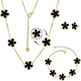 UOOANUO Clover Neckalce Bracelet Earring Set for Women 14K Gold Plated Stainless Steel Four Leaf Clover Jewelry Set