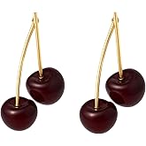 Cherry Dangle Earrings for Women, Cute Red Fruit Drop Earrings, Statement Jewelry, Fun and Quirky Gifts, Lightweight Gold Fruit Accessories