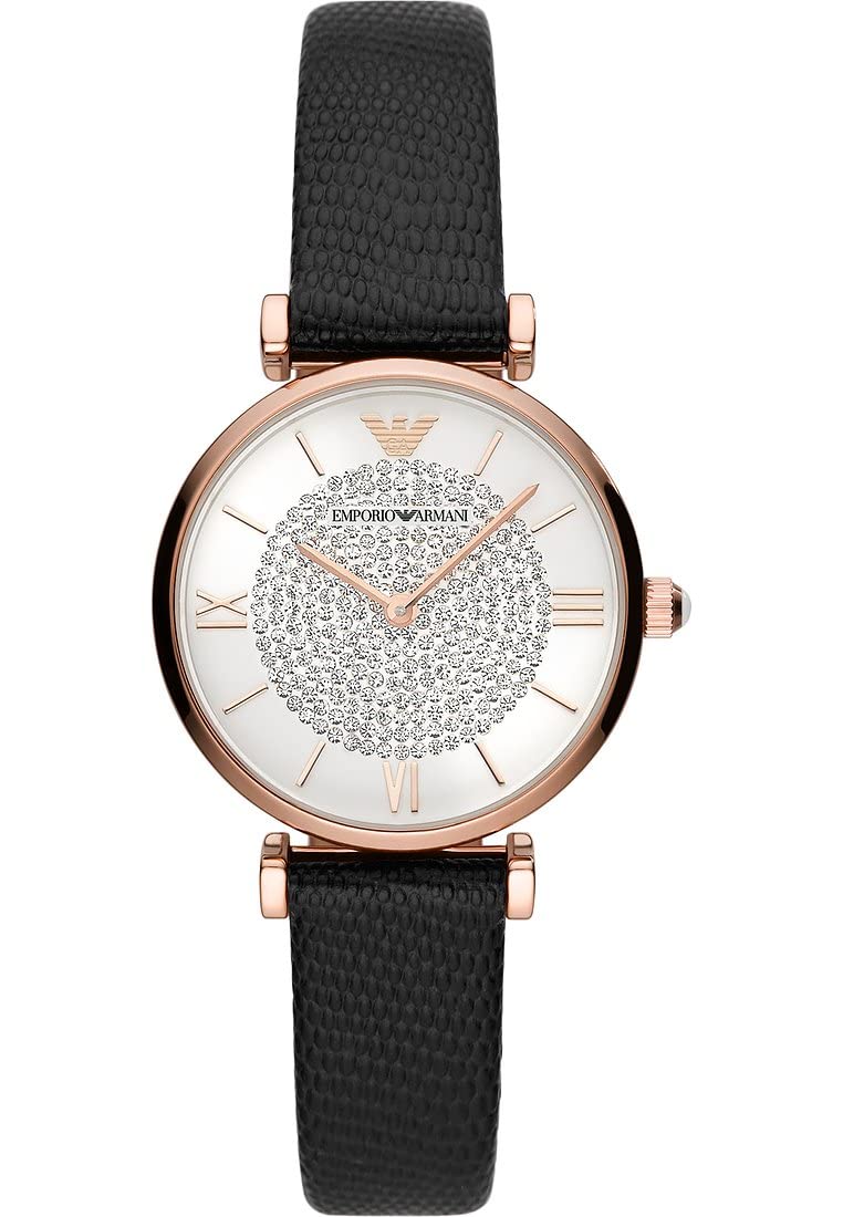 Emporio Armani Watch for Women, Two Hand Movement, 32 mm Rose Gold Stainless Steel Case with a Leather Strap, AR11387