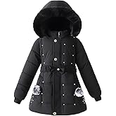 Podgina Girls Winter Dress Coats Faux Fur Hooded Fleece Jackets Waterproof Parka Outwear