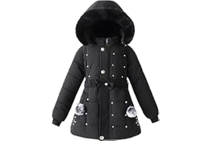 Podgina Girls Winter Dress Coats Faux Fur Hooded Fleece Jackets Waterproof Parka Outwear