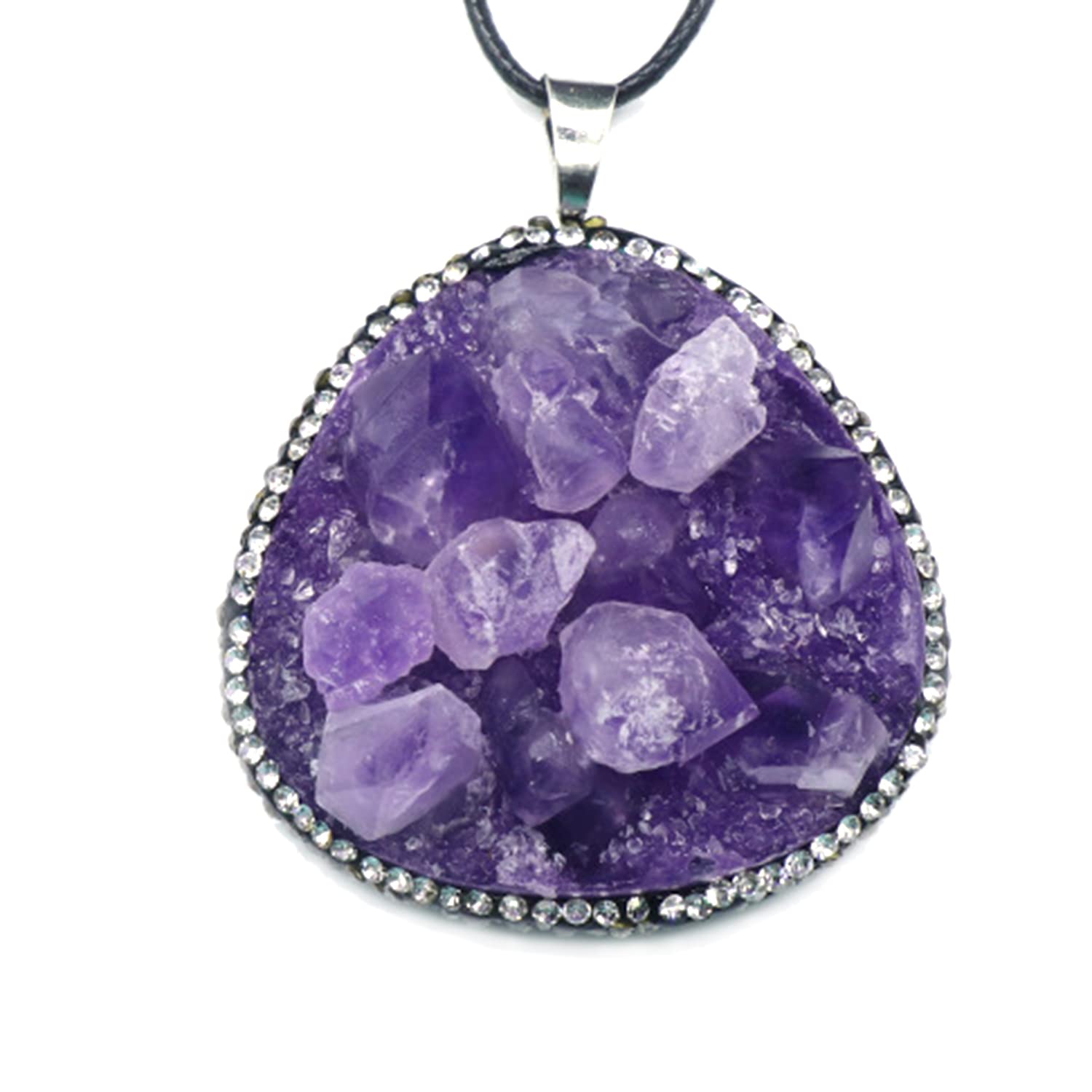 soulnioi Healing Crystal 1Pcs Natural Amethyst Rough Stone Triangular Pendant Necklace