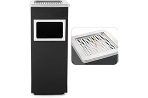 POWLAB Trash Can Outdoor Waste Container Square Stainless Steel Trash Can with Removable Inner Bucket for Disposal Commercial Waste Container 9.45‘’ x 9.45‘’ x 24.02‘’-Black